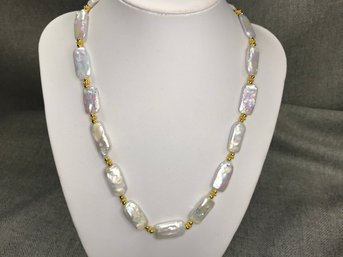 GORGEOUS ! - Genuine Freshwater Flat Pearls With Gold Spacers Necklace With Zircons - Is This Not BEAUTIFUL ?