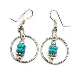 Lovely Silver And Turquoise Color Beaded Dangle Earrings