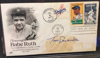 Tom Lasorda Autographed Babe Ruth First Day Cover - K