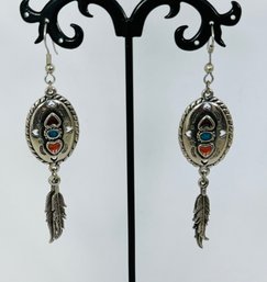 NATIVE AMERICAN STYLE SILVER TONE FEATHER EARRINGS