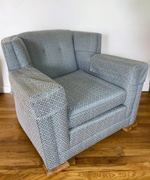 Vintage Blue & White Upholstered Chair With Arm Protectors