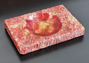 Vintage Italian Mid Century Red Marble Stone Ashtray / Catchall