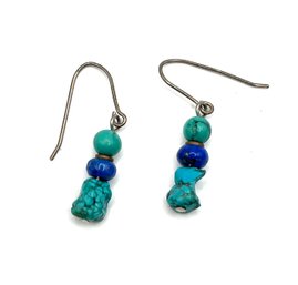 Vintage Multi Turquoise Color Nugget Dangle Earrings