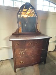 Antique Wooden Dresser With Mirror