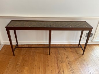 Large Glass Top Table Displaying Chinese Jade Breezeway Tile Insert
