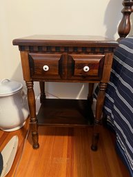 Wooden Single Drawer End Table With White Knobs