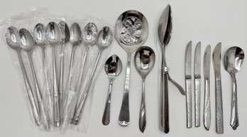 New Set 8 Oxford Hall Iced Tea Spoons, Vintage United Airlines Knife & Assorted Cutlery (17 Pieces)