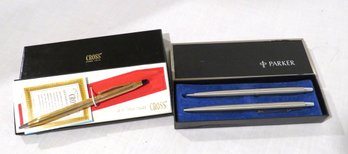 Cross Gold Filled Pen And Parker Pen And Pencil Set Boxed