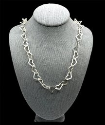 Beautiful Sterling Silver Large Open Hearts Linked Necklace