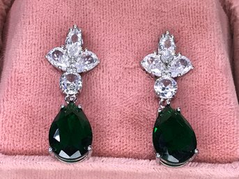 VERY Expensive Look ! - 925 / Sterling Drop Earrings With Tsavorite And White Sapphires - Amazing Look !