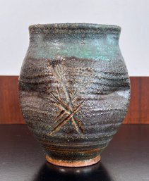 Vintage Brutalist Studio Art Pottery Raku Vase Signed Lyons