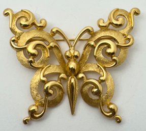 BEAUTIFUL SIGNED CROWN TRIFARI GOLD TONE BUTTERFLY BROOCH