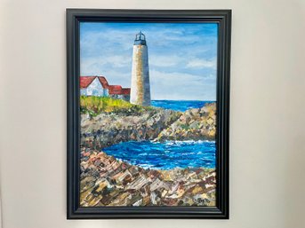 Framed Lighthouse Acrylic On Canvas, Signed