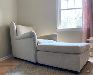 Universal Furniture - Modern Rolled Arm Chair With Nail Head Accents And Ottoman On Modern Wood Feet