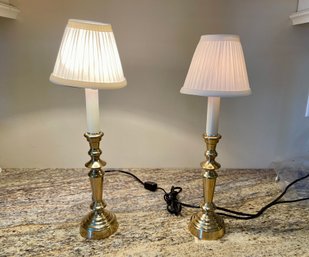 Pair Of Petite Brass Candlestick Lamps