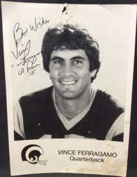 Vince Ferragamo Los Angeles Rams Autographed Black & White Photo - K