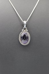Beautiful Cabochon Amethyst & Sterling Silver Pendant Necklace