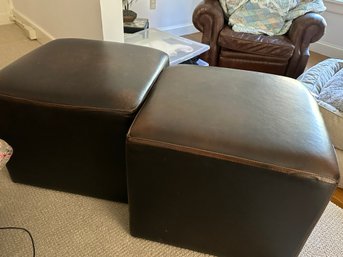 Pair  Leather Ottomans