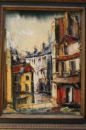 Signed 1964 Oil On Board European Cityscape 19 By 23 Framed