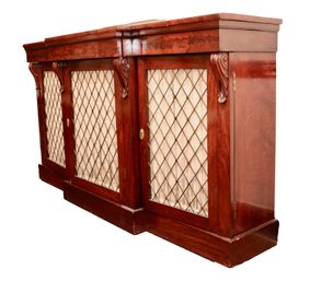 Regency Lustrous Mahogany Flame  Wood Breakfront Console Cabinet