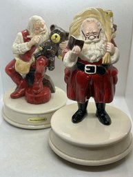 Pair Of Vintage OTAGIRI JAPAN Hand Painted Porcelain Santa Music Boxes