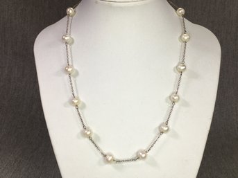 (1 OF 2) Lovely Genuine Cultured Baroque Pearl Station Necklace - 18' Very Nice Quality - Beautiful Spacing