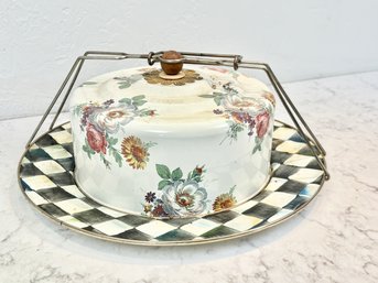 Vintage 1995 - Mackenzie Childs Enamel Flower Market Cake Platter And Carrier