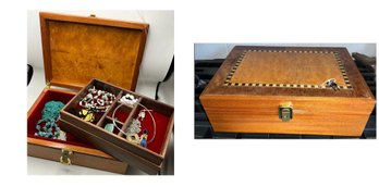 Hand Made Marquetry Jewelry Box With Jewelry And Keys