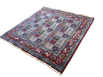 Gorgeous Vintage Persian Bakhtiari Square Rug With Birds ,deers And Flowers 6'8' X 6'7' (11)