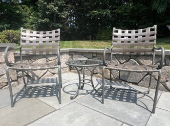 PAIR Brown Jordan Side Chairs With Glass Top Table (LOC: W2)