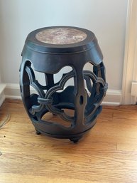 Chinese Antique Wood Stool Table/Stand With Marble Inlay
