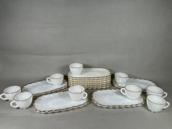 Vintage Fire King Milk Glass Snack Plate Set