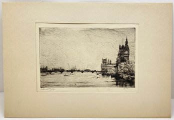 Theo Newman Original Etching Of Westminster Bridge, England, Signed