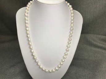 Fantastic Genuine Cultured Baroque Pearl Necklace - Nice Bright White Color With Gold Plated Clasp - Wow !