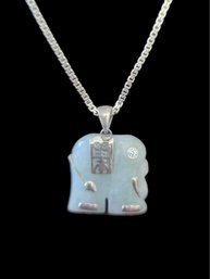 Vintage Sterling Silver Jade Color Elephant Necklace