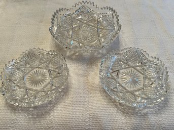 Trio Of American Brilliant Period Cut Glass Bowls, Two Matched