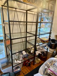 Fantastic  PAIR Industrial Style Heavy Metal Glass Shelf Etageres