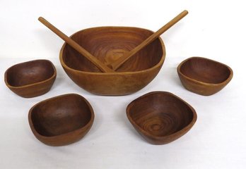 Seven Piece Teakwood Mid-Century Style Salad Bowl Set By Goodwood Of Thailand