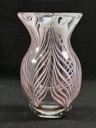 Opulent And Vintage Rich Miller Signed Pink Swirl Heavy Glass Vase 11/1984
