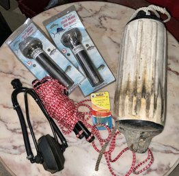 Fishing Lot ~ 2 New Flush Mount Rod Holders, Buoy, Nylon Rope & More