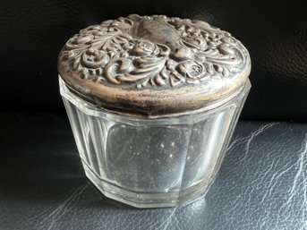 Victorian Glass Jar With Stwrling Silver Top