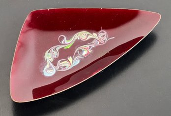 Mid Century Modern Red Enamel On Copper Dish