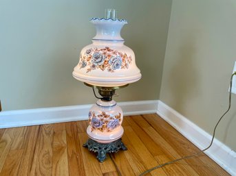 Vintage Three Way Floral Painted Electrified Glass Oil Lamp