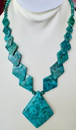 DESIGNER JAY KING LAYERED TRIANGULAR TURQUOISE NECKLACE STERLING CHAIN/CLASP