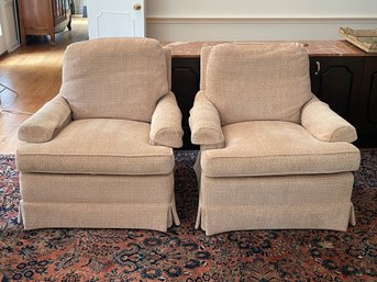 Pair Of Taupe Pattern Upholstered Club Chairs