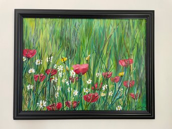 Framed Field Of Poppies, Signed