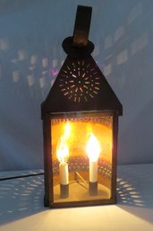 A Country Primitive Tin Punch Electrified Lantern Lamp