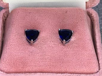 Wonderful Brand New - Never Worn 925 / Sterling Silver Earrings With Faceted Sapphires - Very Pretty !