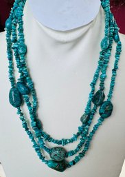DESIGNER JAY KING TRIPLE STRAND TURQUOISE NUGGET NECKLACE STERLING CHAIN/CLASP