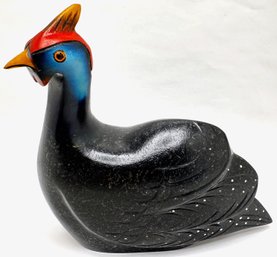 Hand-painted & Carved Helmeted Guinea Fowl Bird Figurine, Numbered, Knysna, South Africa